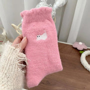 Kawaii Cat Cozy Hairy Mink Velvet Socks Women Autumn Winter Thickened Plush Warm Sleeping Socks Soft Comfortable Mid-Calf Sock