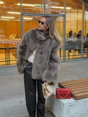 Winter New Chic Thicken Warm Fluffy Fur Luxury Coat Classic Long Sleeve Solid Color Lapel Cardigan 2024 Woman High Street Coats