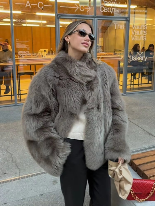 Winter New Chic Thicken Warm Fluffy Fur Luxury Coat Classic Long Sleeve Solid Color Lapel Cardigan 2024 Woman High Street Coats