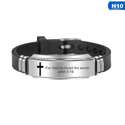 Cross Bible Verse Quotes Bracelets for Men Soft Silicone Bangle Comfort Wear Male Jesus Christ Faith Prayer Pulseira Gift