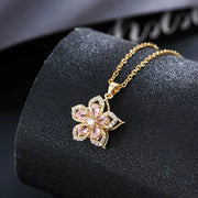 Rotating Bauhinia Zirconia Flowers Niche Light Luxury New Design Pendant Temperament Titanium Steel Necklace