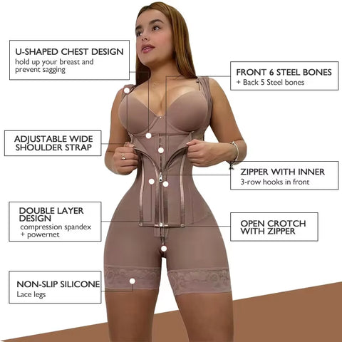 Women Colombian Fajas High Compression Girdles Tummy Control Full Body Slimming Shaperwear