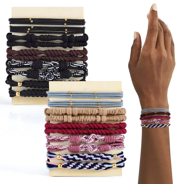 20 Boho Hair Ties in 5 Styles, 10 Colors - Cute Bracelets for Thin and Thick Hair, No Damage Elastics