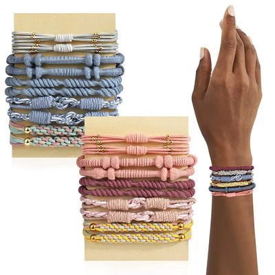 20 Boho Hair Ties in 5 Styles, 10 Colors - Cute Bracelets for Thin and Thick Hair, No Damage Elastics