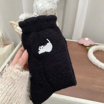 Kawaii Cat Cozy Hairy Mink Velvet Socks Women Autumn Winter Thickened Plush Warm Sleeping Socks Soft Comfortable Mid-Calf Sock