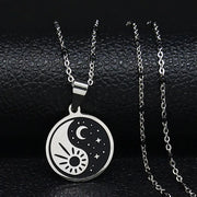 Yin Yang Gossip Sun Moon and Stars Stainless Steel Necklaces Women/Men Black Enamel Charm Necklace Chain Jewelry Joyeria N1879