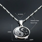 Yin Yang Gossip Sun Moon and Stars Stainless Steel Necklaces Women/Men Black Enamel Charm Necklace Chain Jewelry Joyeria N1879