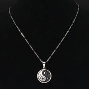 Yin Yang Gossip Sun Moon and Stars Stainless Steel Necklaces Women/Men Black Enamel Charm Necklace Chain Jewelry Joyeria N1879