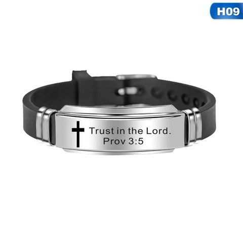 Cross Bible Verse Quotes Bracelets for Men Soft Silicone Bangle Comfort Wear Male Jesus Christ Faith Prayer Pulseira Gift