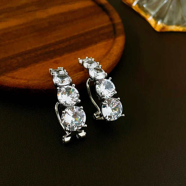 Crystal Zircon Dangle Earrings for Women Exquisite Temperament Arc-Shaped Versatile Ear Rings with Silver Needle 2024 New Trendy