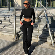 Women 2024 Spring Autumn Long Sleeve Crop Tops Long Pants Two Piece Matching Sets Outfits Streetwear Wholesale Items