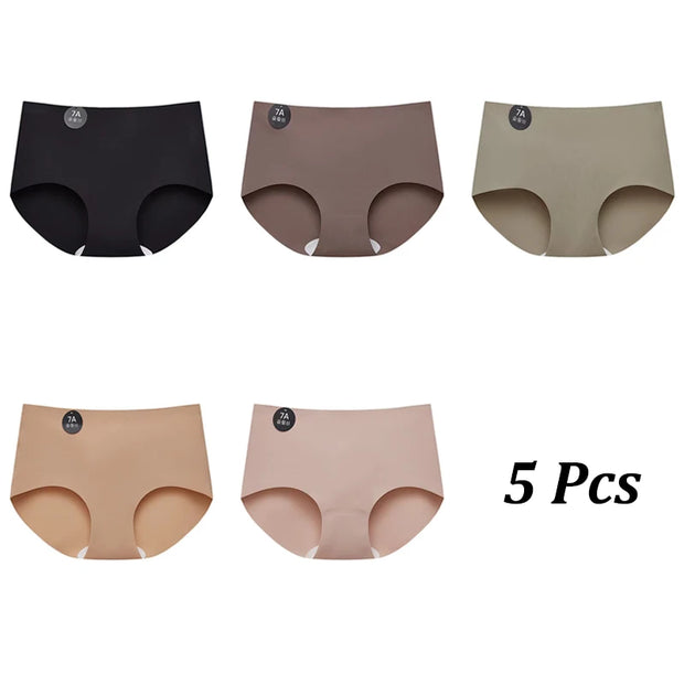 5PCS Seamless Mulberry Silk Underwear Ultral Thin Women'S Panties Sexy High Elastic Invisible Briefs Soft Lingerie M-XL