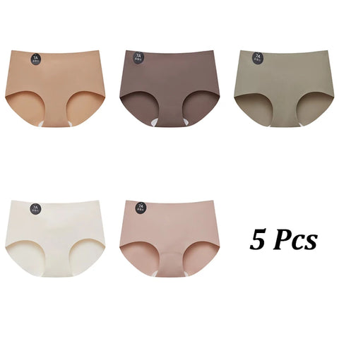 5PCS Seamless Mulberry Silk Underwear Ultral Thin Women'S Panties Sexy High Elastic Invisible Briefs Soft Lingerie M-XL