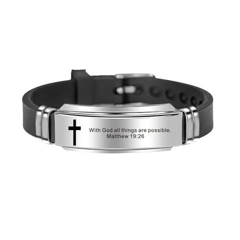 Cross Bible Verse Quotes Bracelets for Men Soft Silicone Bangle Comfort Wear Male Jesus Christ Faith Prayer Pulseira Gift