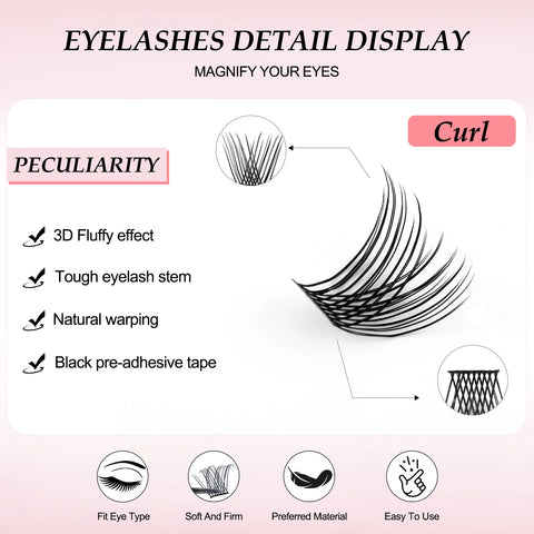 DIY Lash Clusters Extension Kit 120 Clusters Bond Individual Lashes Kit Cluster Lashes Wispy D Curling Christmas False Eyelash