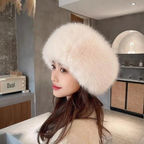 Women Luxury Plush Faux Fox Fur Hat Winter Keep Warm Thicken Cold Snowy Day Panama Cap All-Match Ear Protection Winter Hats Hot