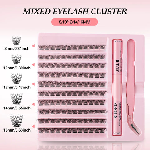 DIY Lash Clusters Extension Kit 120 Clusters Bond Individual Lashes Kit Cluster Lashes Wispy D Curling Christmas False Eyelash