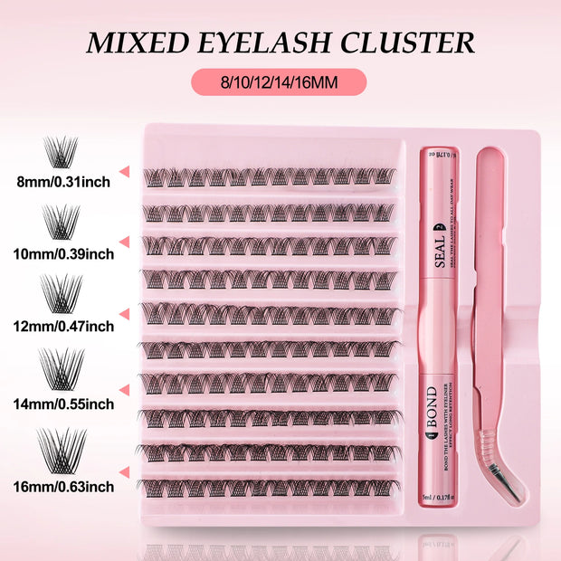 DIY Lash Clusters Extension Kit 120 Clusters Bond Individual Lashes Kit Cluster Lashes Wispy D Curling Christmas False Eyelash