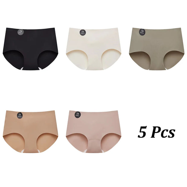 5PCS Seamless Mulberry Silk Underwear Ultral Thin Women'S Panties Sexy High Elastic Invisible Briefs Soft Lingerie M-XL