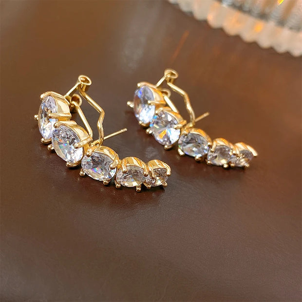 Crystal Zircon Dangle Earrings for Women Exquisite Temperament Arc-Shaped Versatile Ear Rings with Silver Needle 2024 New Trendy