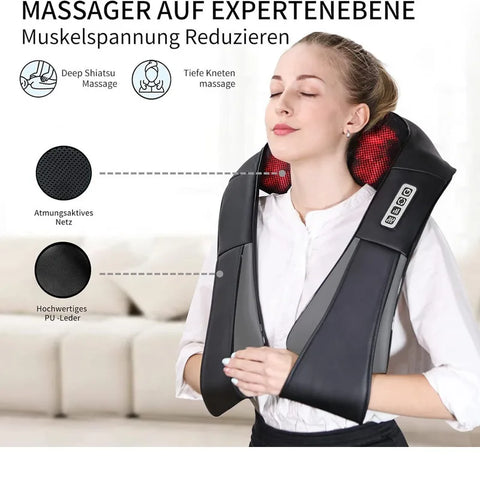 Electric Shiatsu Back Neck Shoulder Massager with Heat Kneading Body Car Home UK