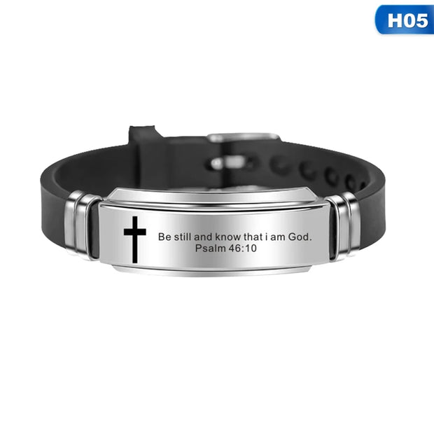 Cross Bible Verse Quotes Bracelets for Men Soft Silicone Bangle Comfort Wear Male Jesus Christ Faith Prayer Pulseira Gift