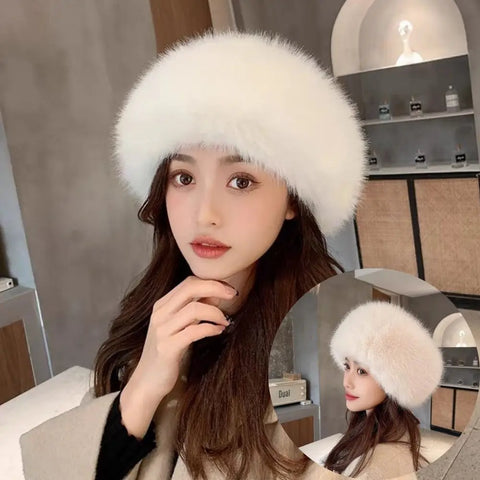 Women Luxury Plush Faux Fox Fur Hat Winter Keep Warm Thicken Cold Snowy Day Panama Cap All-Match Ear Protection Winter Hats Hot