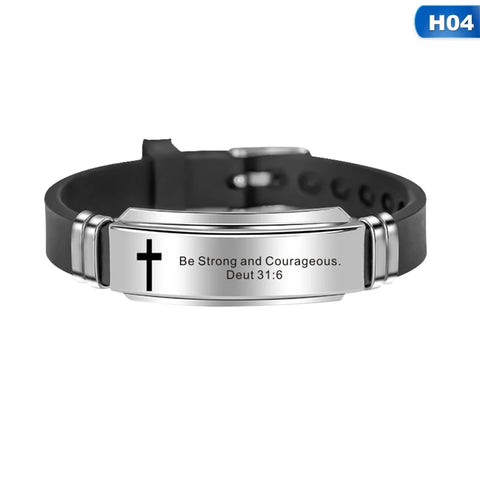 Cross Bible Verse Quotes Bracelets for Men Soft Silicone Bangle Comfort Wear Male Jesus Christ Faith Prayer Pulseira Gift