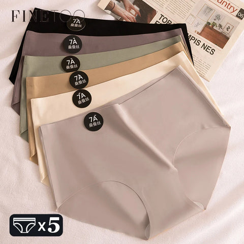 5PCS Seamless Mulberry Silk Underwear Ultral Thin Women'S Panties Sexy High Elastic Invisible Briefs Soft Lingerie M-XL