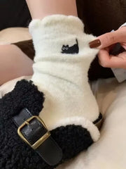 Kawaii Cat Cozy Hairy Mink Velvet Socks Women Autumn Winter Thickened Plush Warm Sleeping Socks Soft Comfortable Mid-Calf Sock